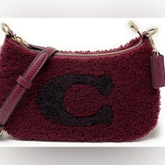 Coach Teri Shoulder Bag (Black Cherry With Coach Motif - Shearling) - Picture 3 of 6